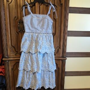 Just Me Blue and White Striped Lace Dress